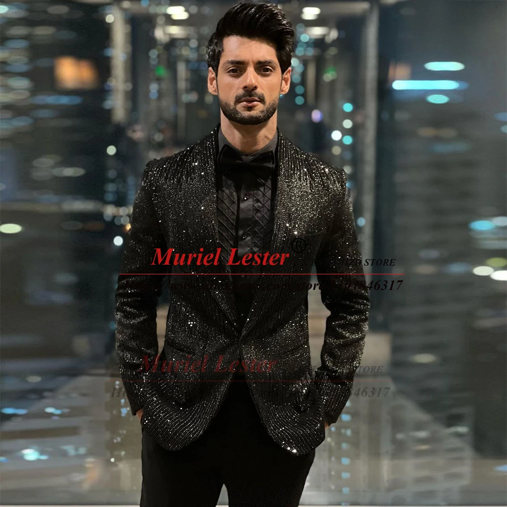 Sparkly Sequins Suits Men Skinny Black Single Breasted Blazer Pants 2 Pieces Formal Wedding Tuxedo Glitter Male Fashion Dress
Sparkly Sequins Suits Men Skinny Black Single Breasted Blazer Pants 2 Pieces Formal Wedding Tuxedo Glitter Male Fashion Dress