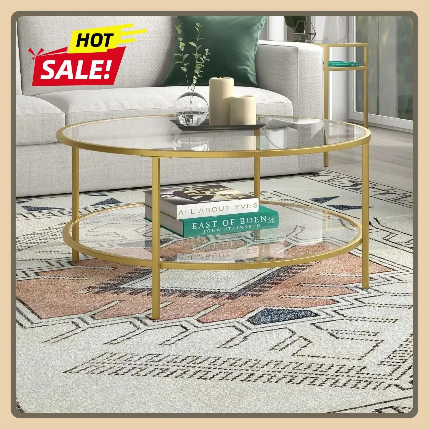 Wide Round Coffee Table with Glass Top in Brass for living room, studio apartment essentials, 36" Round Coffee Table
Wide Round Coffee Table with Glass Top in Brass for living room, studio apartment essentials, 36" Round Coffee Table