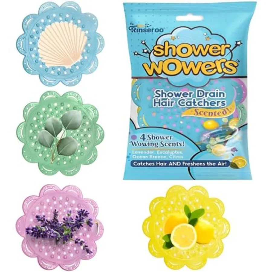 Shower Wowers by 4 Pack Scented Hair Catchers for Shower Drain — Citrus, Lavender, Eucalyptus, Ocean Breeze —Reusable Fragrance
Shower Wowers by 4 Pack Scented Hair Catchers for Shower Drain — Citrus, Lavender, Eucalyptus, Ocean Breeze —Reusable Fragrance