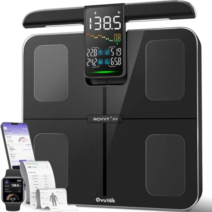 Bathroom smart scale for body weight analysis: 8-electrode, 57 measurements, professional body composition analyzer in black wi
Bathroom smart scale for body weight analysis: 8-electrode, 57 measurements, professional body composition analyzer in black wi