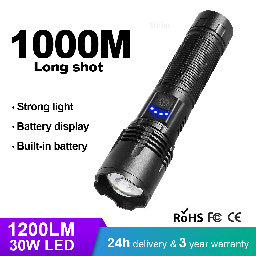 High Power LED Flashlight 1200lm Strong Light Tactical Torch 18650 Rechargeable Portable Lamp Outdoor Emergency Camping Lantern
High Power LED Flashlight 1200lm Strong Light Tactical Torch 18650 Rechargeable Portable Lamp Outdoor Emergency Camping Lantern