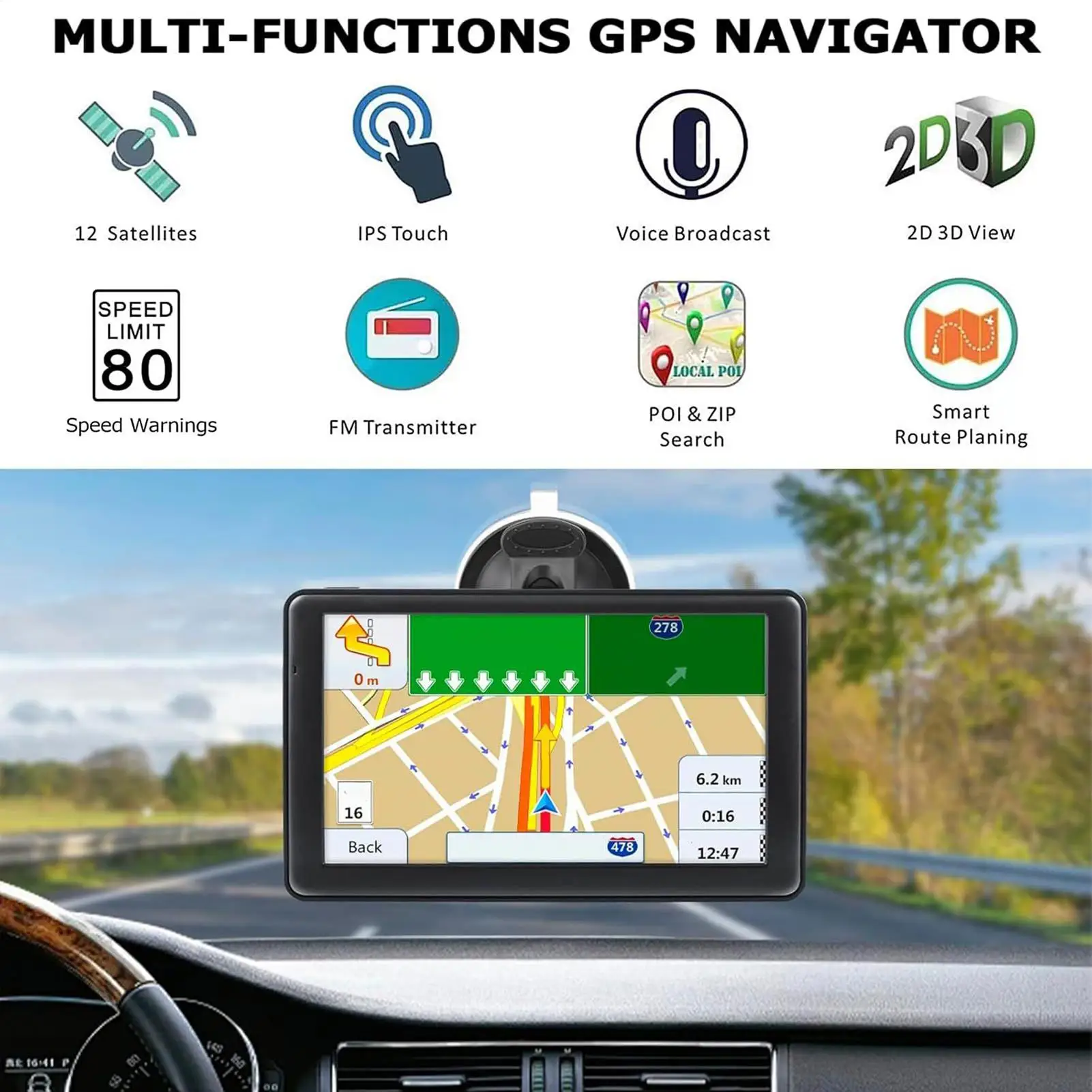 Car GPS Navigation System 7-Inch Car GPS Navigation System Smart Device Touchscreen Maps Display For Vehicle Long Trip RV Women