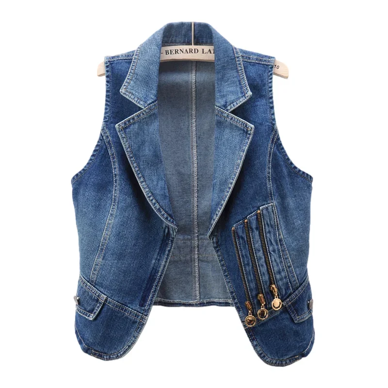 Autumn Korean Vintage Blue Suit Collar Denim Vest Women Waistcoat Slim Short Cowboy Sleeveless Jacket Casual Jeans Vests Female
Autumn Korean Vintage Blue Suit Collar Denim Vest Women Waistcoat Slim Short Cowboy Sleeveless Jacket Casual Jeans Vests Female