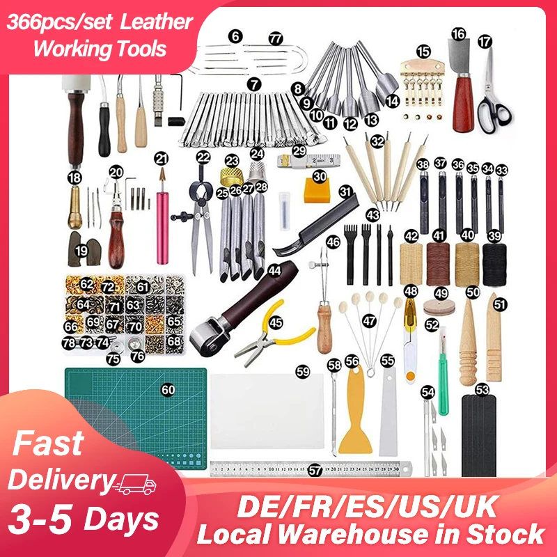 366pcs/set Leather Working Tools kit Supplies Leather Craft Processing Tools with Instructions leather stamp set five claw punch
366pcs/set Leather Working Tools kit Supplies Leather Craft Processing Tools with Instructions leather stamp set five claw punch