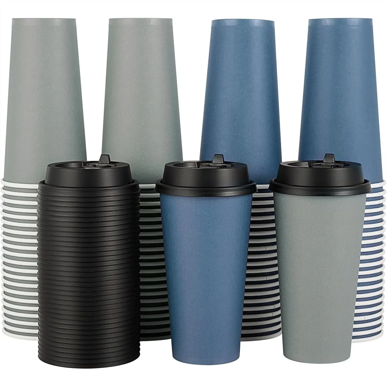 100 Pack 20 oz Disposable Paper Coffee Cups with Lids for Hot and Cold Drinks, Blue and Gray
100 Pack 20 oz Disposable Paper Coffee Cups with Lids for Hot and Cold Drinks, Blue and Gray