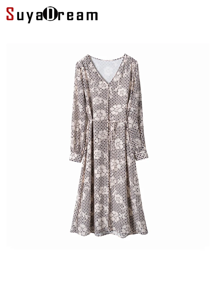 SuyaDream Women Floral Long Dresses 100%Silk Crepe V Neck A-line Long Sleeved Sashes Dress 2024 Spring Summer Chic Clothes
SuyaDream Women Floral Long Dresses 100%Silk Crepe V Neck A-line Long Sleeved Sashes Dress 2024 Spring Summer Chic Clothes