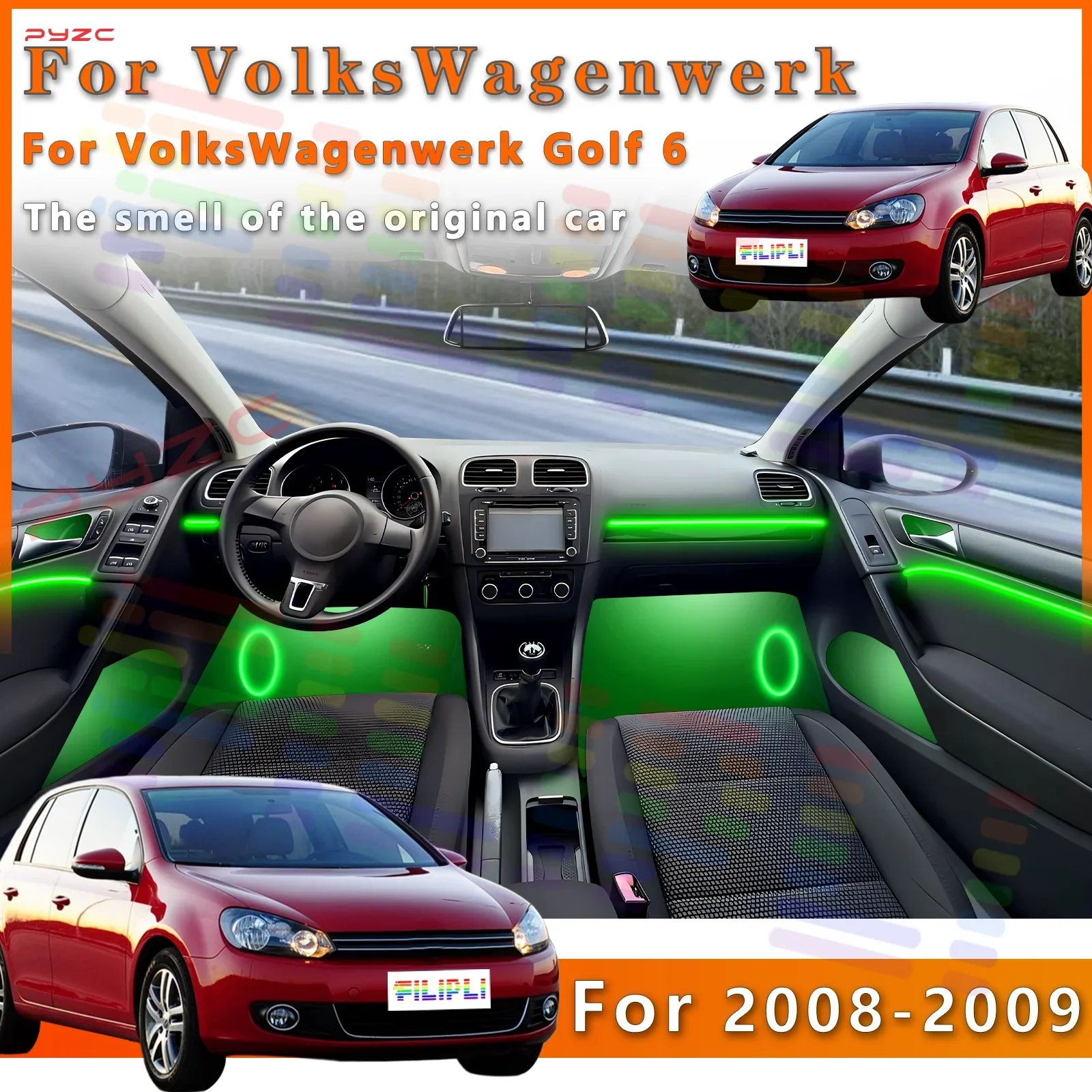 For Volkswagen Golf 6 Car Interior Decoration LED Strip with Smooth 64Color Transitions Lighting Effects for a More Rela 
For Volkswagen Golf 6 Car Interior Decoration LED Strip with Smooth 64Color Transitions Lighting Effects for a More Rela