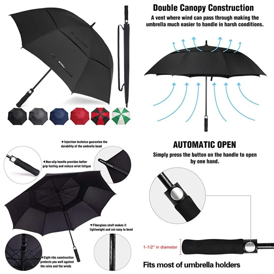 ACEIken Golf Umbrella Large 58// Automatic Open Golf Umbrella Extra Large Oversize Double Capy Vented Umbrella Windproof Waterp
ACEIken Golf Umbrella Large 58// Automatic Open Golf Umbrella Extra Large Oversize Double Capy Vented Umbrella Windproof Waterp