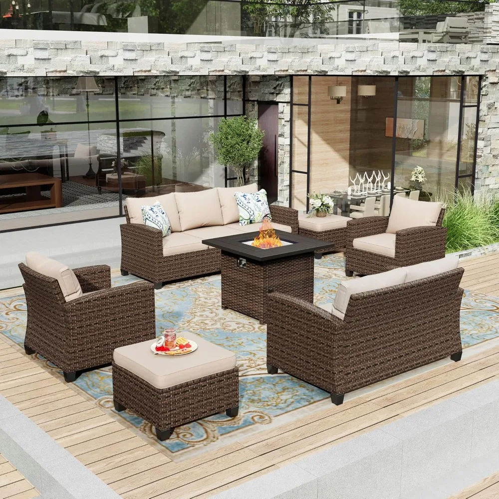 Patio Furniture Set with Fire Pit Table, 7 Pieces Outdoor Wicker Furniture Conversation Set with Couch, 2
Patio Furniture Set with Fire Pit Table, 7 Pieces Outdoor Wicker Furniture Conversation Set with Couch, 2