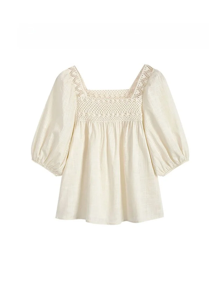 Fashionable Large Size Doll Shirt Women's Summer New Style Square Collar Bubble Sleeve Design Sensation Youthful Top
Fashionable Large Size Doll Shirt Women's Summer New Style Square Collar Bubble Sleeve Design Sensation Youthful Top