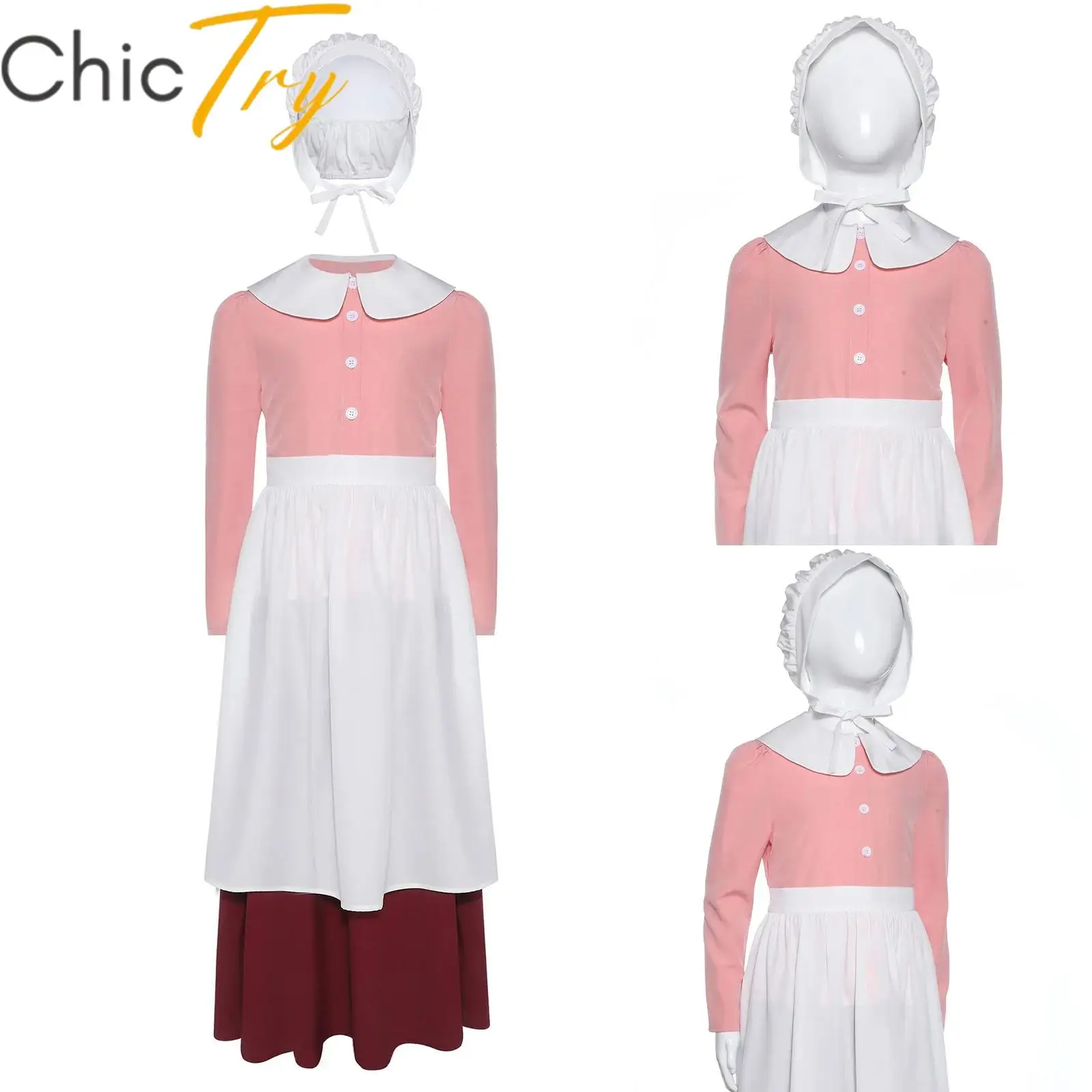 Kid Girls Pilgrim Maid Cosplay Costume Carnival Party Set Blouse Bonnet A-line Skirt and Apron for Halloween Masquerade Dress Up
Kid Girls Pilgrim Maid Cosplay Costume Carnival Party Set Blouse Bonnet A-line Skirt and Apron for Halloween Masquerade Dress Up