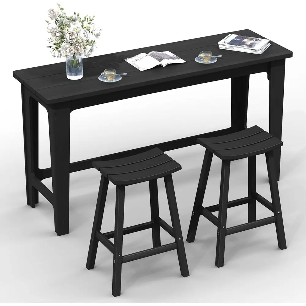 All-Weather 60 Long High Top Outdoor Bar Set with 2 Stools, Black
All-Weather 60 Long High Top Outdoor Bar Set with 2 Stools, Black