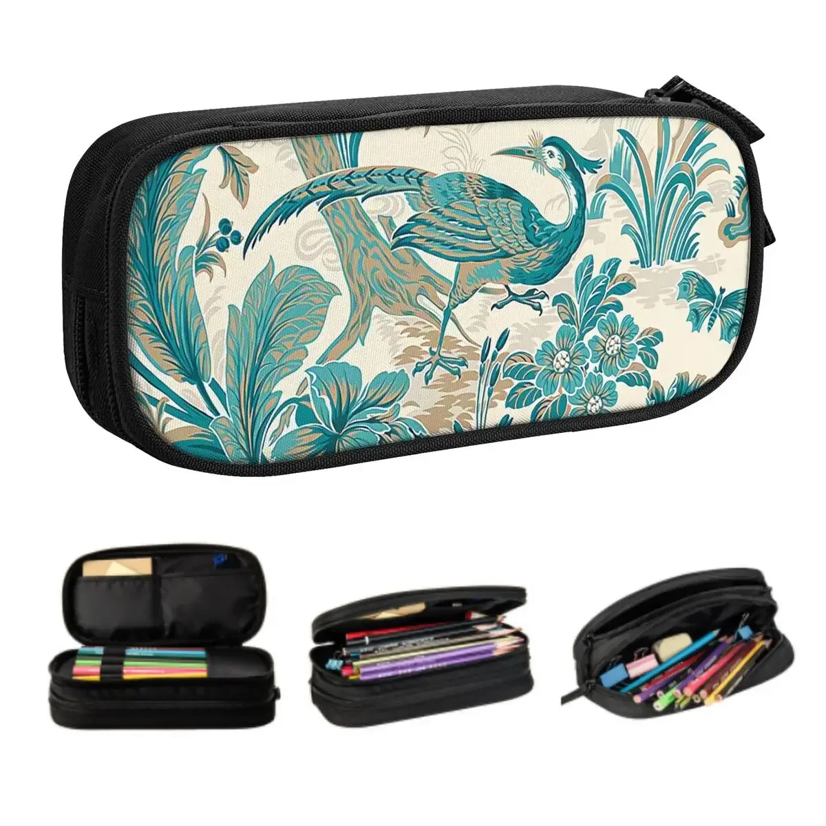 Custom Peacock Blue And Metallic Bird Toile Pencil Cases for Toile De Jouy Motif Pattern Pencil Bag School Supplies 
Custom Peacock Blue And Metallic Bird Toile Pencil Cases for Toile De Jouy Motif Pattern Pencil Bag School Supplies
