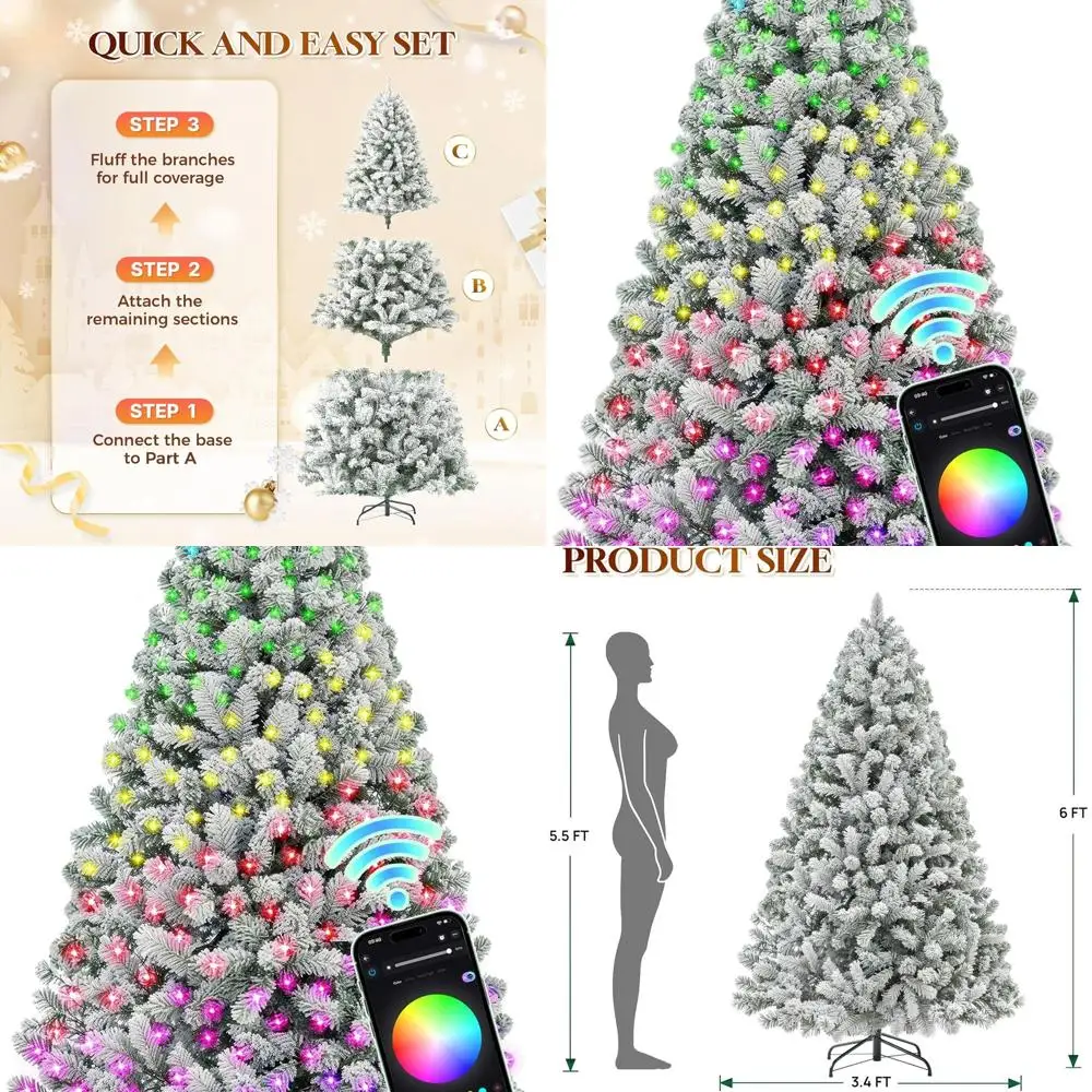 Рождественская елка Snowy Flocked длиной 6 футов со светодиодной подсветкой 350 RGBW, управлением через приложение, 947 советов, идеально подходит для дома и вечеринок
Рождественская елка Snowy Flocked длиной 6 футов со светодиодной подсветкой 350 RGBW, управлением через приложение, 947 советов, идеально подходит для дома и вечеринок