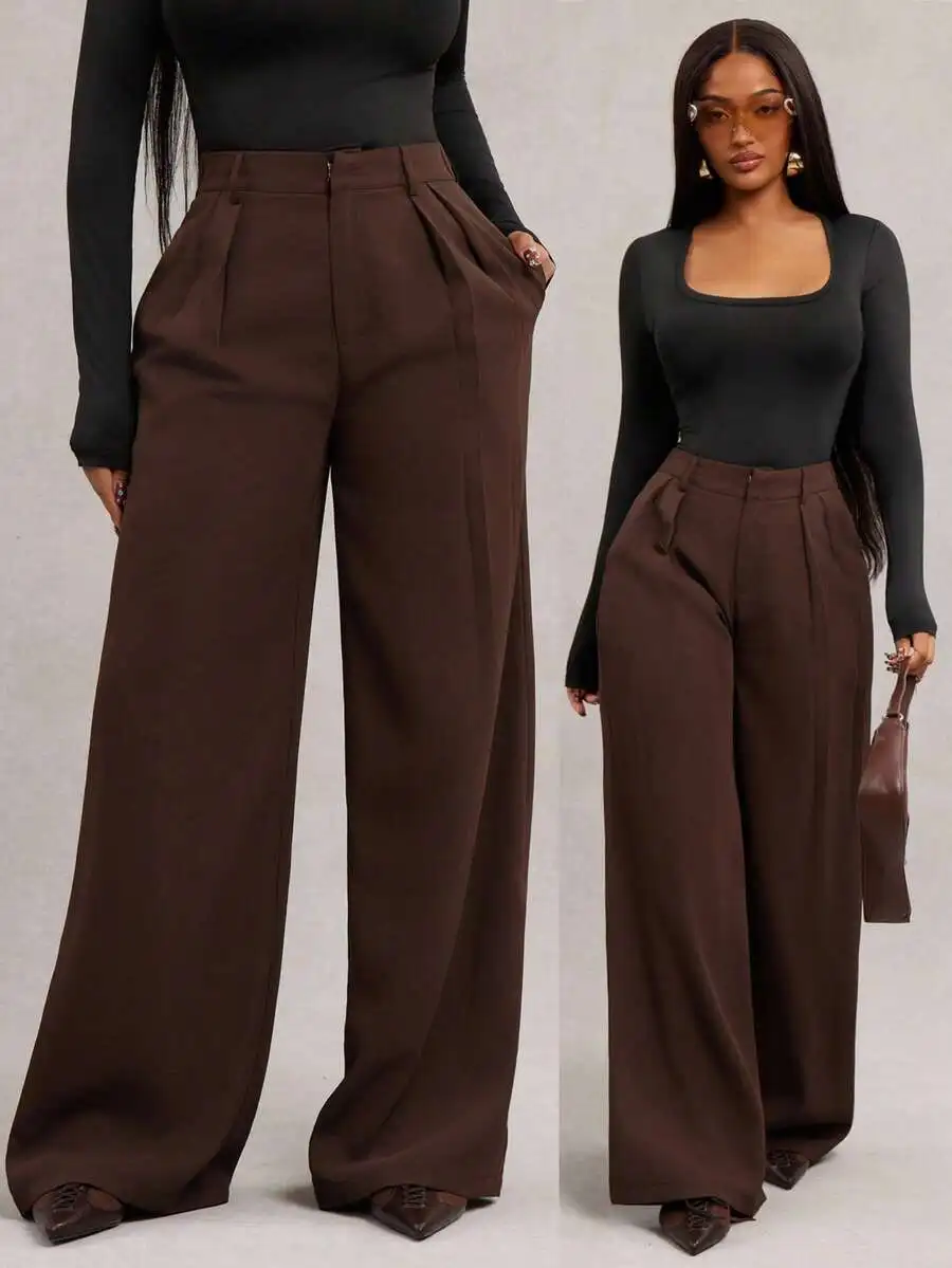 Plus Size High-Waisted Wide-Leg Pants in Solid Brown, Loose Fit for Spring Summer
Plus Size High-Waisted Wide-Leg Pants in Solid Brown, Loose Fit for Spring Summer