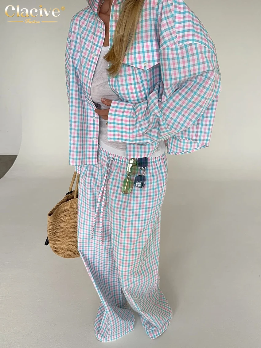 Clacive Fashion Loose Plaid Cotton Women's Two Pieces Set 2025 Elegant Long Sleeve Shirt With High Waist Wide Pants Set Female
Clacive Fashion Loose Plaid Cotton Women's Two Pieces Set 2025 Elegant Long Sleeve Shirt With High Waist Wide Pants Set Female