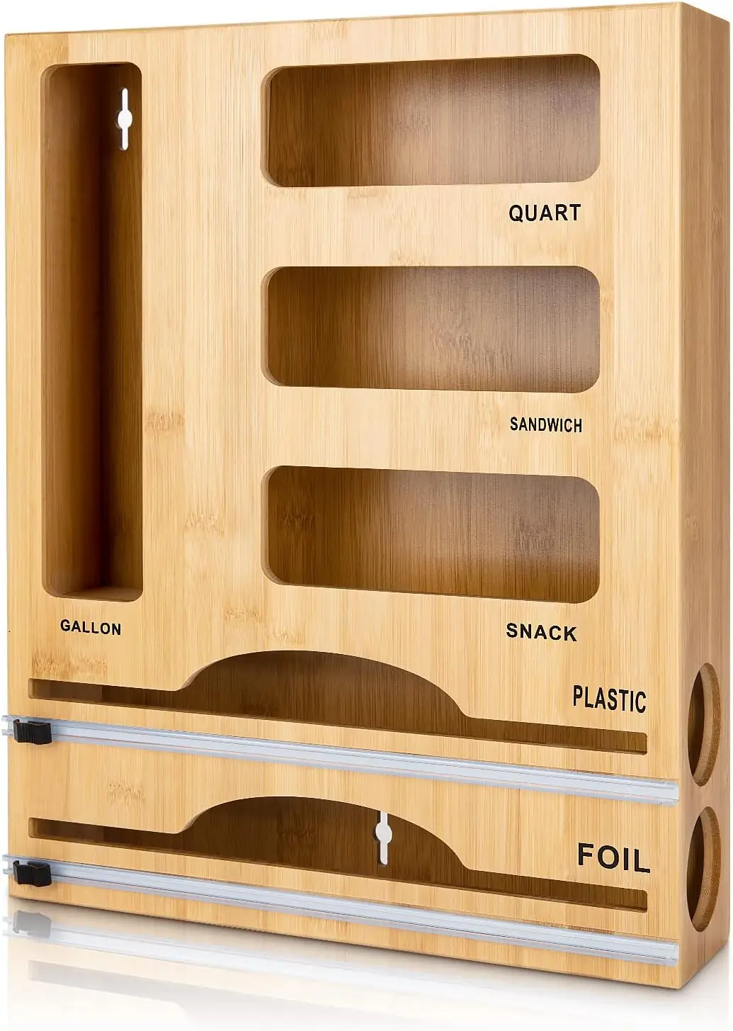6-in-1 Bamboo Drawer Organizer for Bags & Wraps with Cutter
6-in-1 Bamboo Drawer Organizer for Bags & Wraps with Cutter