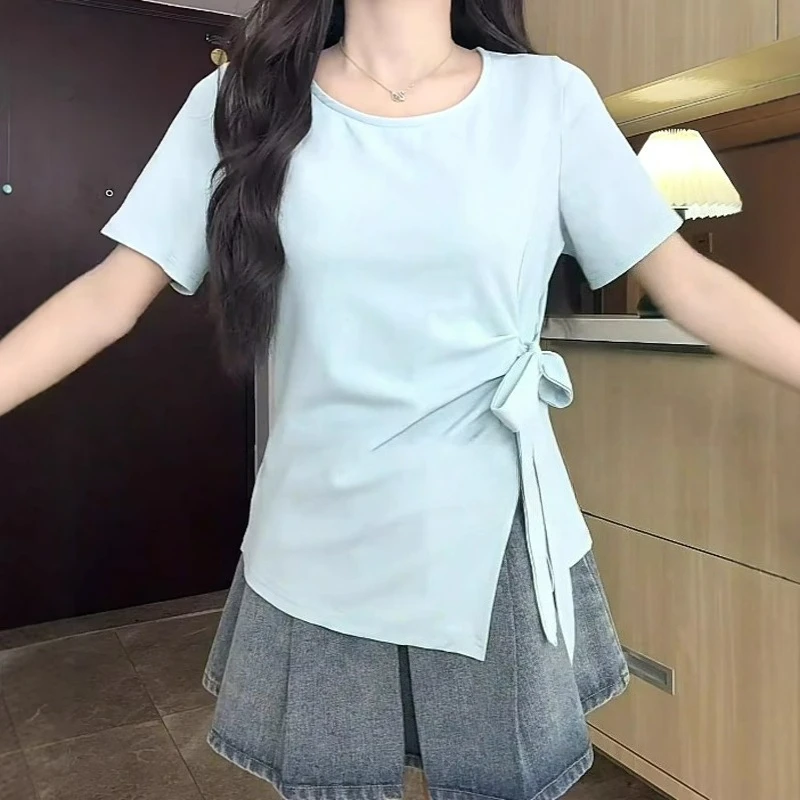 Повседневные летние футболки для женщин, прямые топы с короткими рукавами и круглым вырезом, женские модные рубашки на шнуровке с бантом и шнуровкой, женские Z764
Повседневные летние футболки для женщин, прямые топы с короткими рукавами и круглым вырезом, женские модные рубашки на шнуровке с бантом и шнуровкой, женские Z764