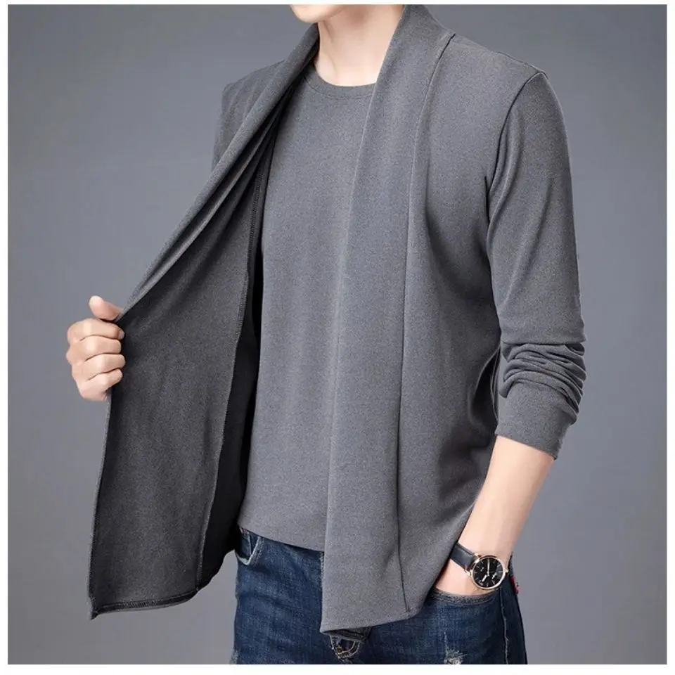 Spring Autumn Black Grey Knitted Cardigan Slim Handsome Double Faced Velvet Open Stitch Short Keep Warm Tops Skin Friendly Shirt
Spring Autumn Black Grey Knitted Cardigan Slim Handsome Double Faced Velvet Open Stitch Short Keep Warm Tops Skin Friendly Shirt