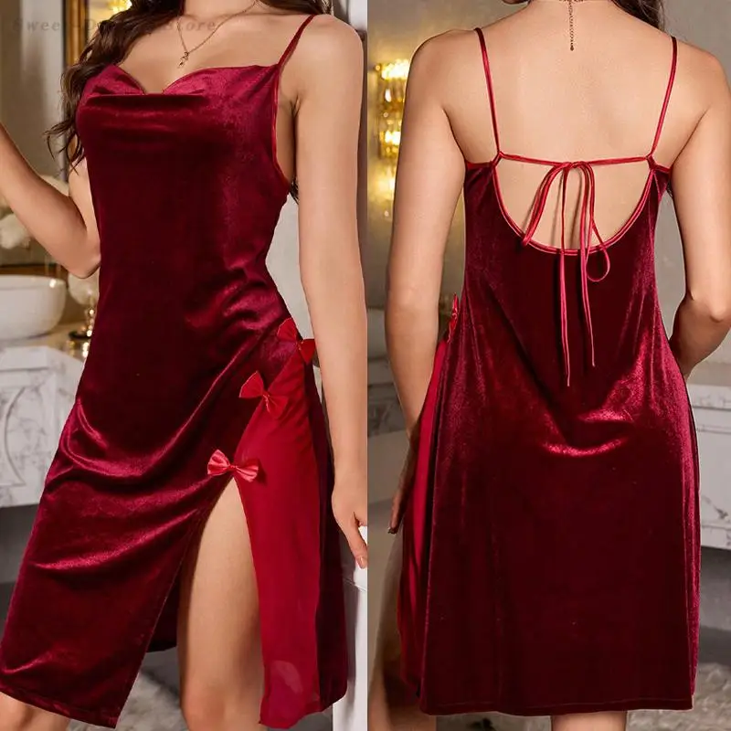 Женская сексуальная ночная рубашка на подтяжках, новая бархатная ночная рубашка с разрезом на спине, женский домашний халат, сорочка, одежда для сна, интимное белье
Женская сексуальная ночная рубашка на подтяжках, новая бархатная ночная рубашка с разрезом на спине, женский домашний халат, сорочка, одежда для сна, интимное белье