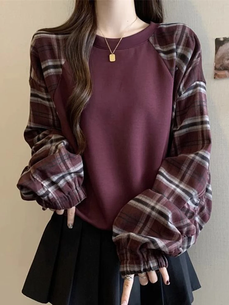 Zoki Korean Plaid Patchwork Sweatshirts Women Long Sleeve Vintage Pullovers Casual Preppy Style O Neck Spring Female Retro Tops
Zoki Korean Plaid Patchwork Sweatshirts Women Long Sleeve Vintage Pullovers Casual Preppy Style O Neck Spring Female Retro Tops