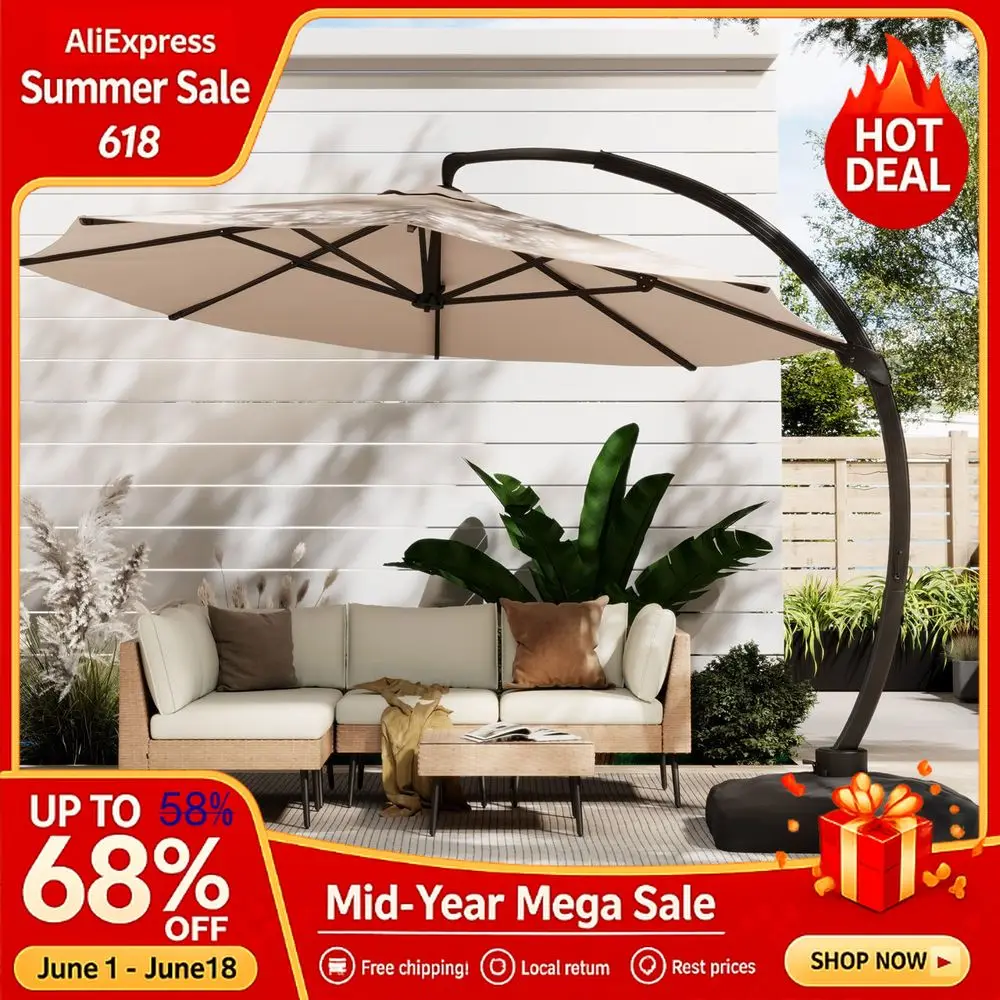 10 FT Deluxe Round Cantilever Umbrella, 360° Rotation Solar LED Hanging Umbrella, Custom
10 FT Deluxe Round Cantilever Umbrella, 360° Rotation Solar LED Hanging Umbrella, Custom