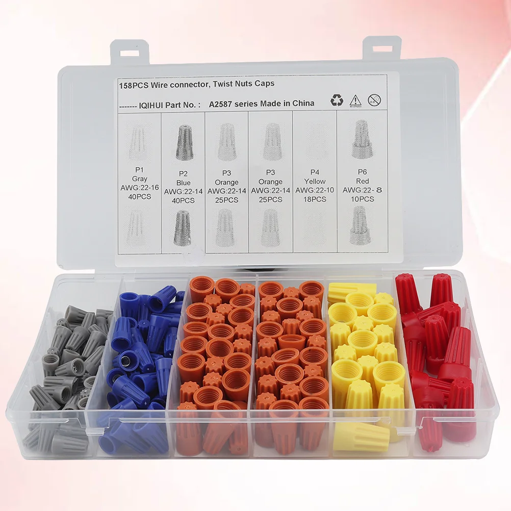 158Pcs Electrical Wire Connectors Assortment Screw Terminal Nuts Caps Reusable Spring Insert for Auto Lighting Wiring
158Pcs Electrical Wire Connectors Assortment Screw Terminal Nuts Caps Reusable Spring Insert for Auto Lighting Wiring