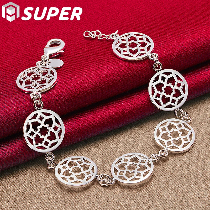 925 Sterling Silver Round Flower Chain Bracelet For Women Wedding Engagement Party Jewelry
925 Sterling Silver Round Flower Chain Bracelet For Women Wedding Engagement Party Jewelry