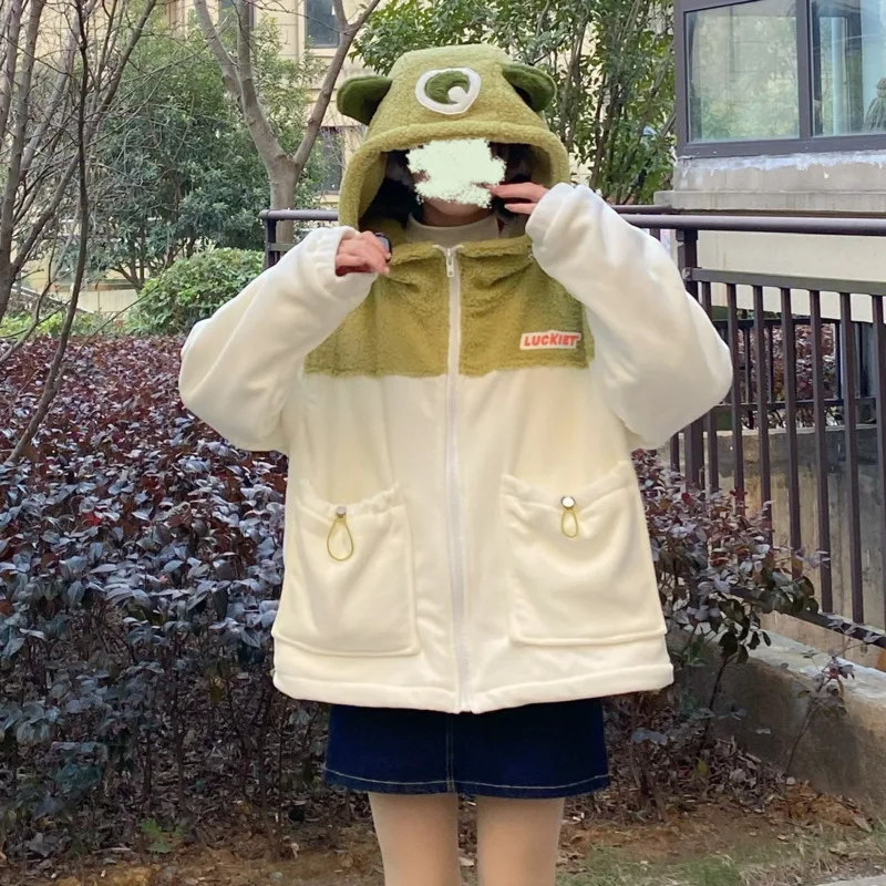 Cute Monster Embroidery Lamb Wool Coat Kawaii Hood Design Plush Jacket Winter Women Thick Zip Up Hoodies Warm Fleece Hooded Coat
Cute Monster Embroidery Lamb Wool Coat Kawaii Hood Design Plush Jacket Winter Women Thick Zip Up Hoodies Warm Fleece Hooded Coat