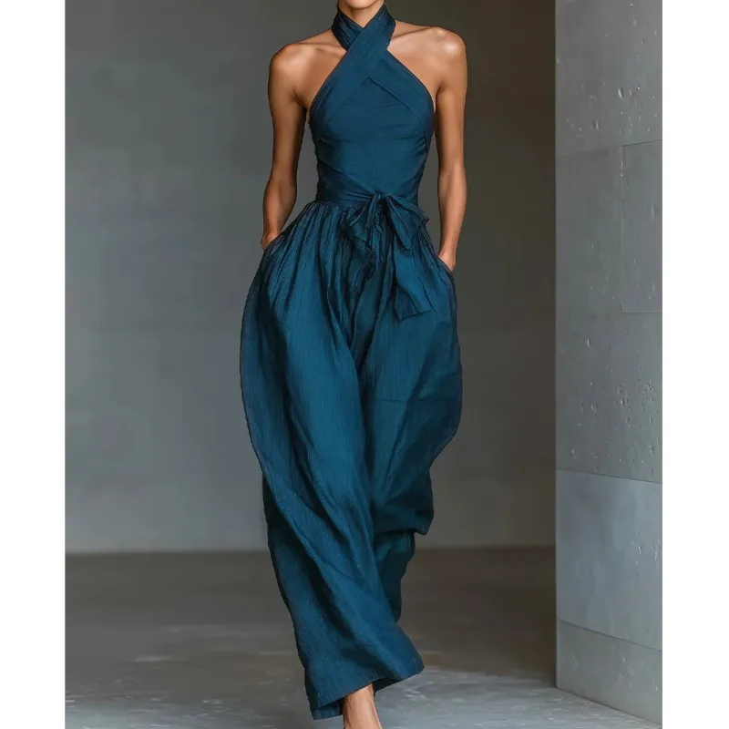 Summer Sexy Backless Solid Jumpsuit For Women Fashion Hanging Neck Design Loose Jumpsuits With Pocket Ladies Stylish Streetwear
Summer Sexy Backless Solid Jumpsuit For Women Fashion Hanging Neck Design Loose Jumpsuits With Pocket Ladies Stylish Streetwear