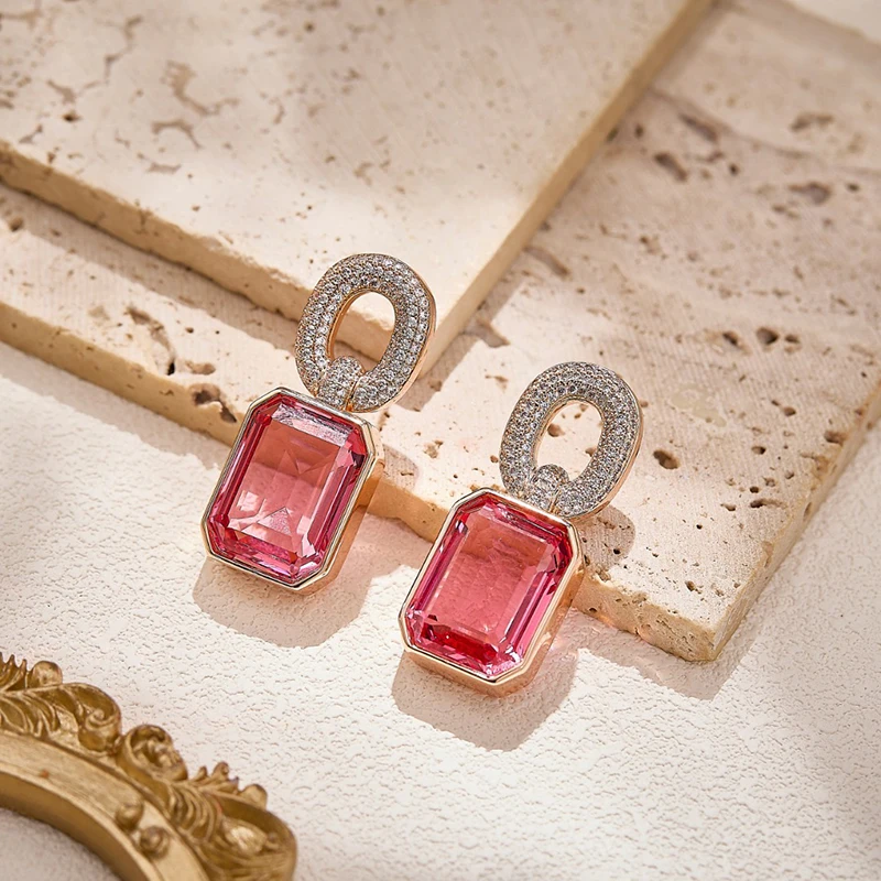 Hot Brand Pure 925 Sterling Silver Jewelry Square Drop Earrings Pink Stone Design Wedding Fashion Party Silver Diamond Earrings
Hot Brand Pure 925 Sterling Silver Jewelry Square Drop Earrings Pink Stone Design Wedding Fashion Party Silver Diamond Earrings