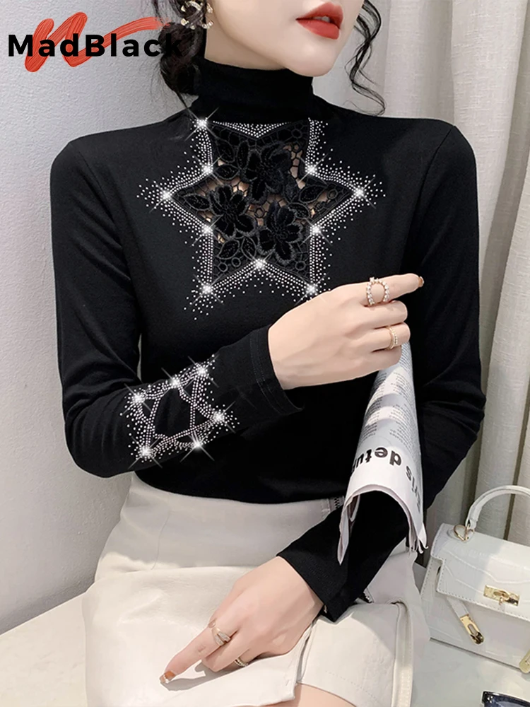 MadBlack Autumn T-Shirt Sexy Slim Lace Patchwork Button Shiny Beaded Women Tops Long Sleeve All-Match Tees Black T20609S
MadBlack Autumn T-Shirt Sexy Slim Lace Patchwork Button Shiny Beaded Women Tops Long Sleeve All-Match Tees Black T20609S