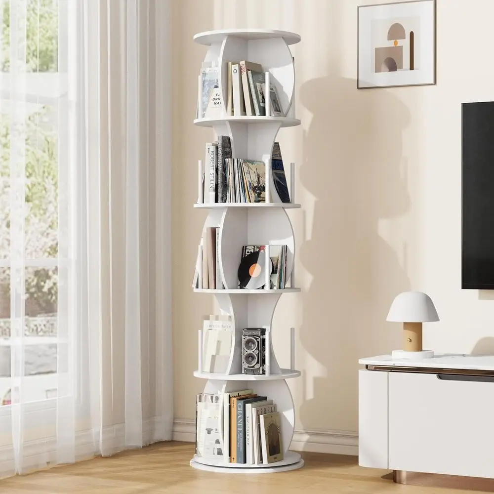 5-Tier White Wooden 360° Rotating Bookshelf Organizer for Small Spaces
5-Tier White Wooden 360° Rotating Bookshelf Organizer for Small Spaces