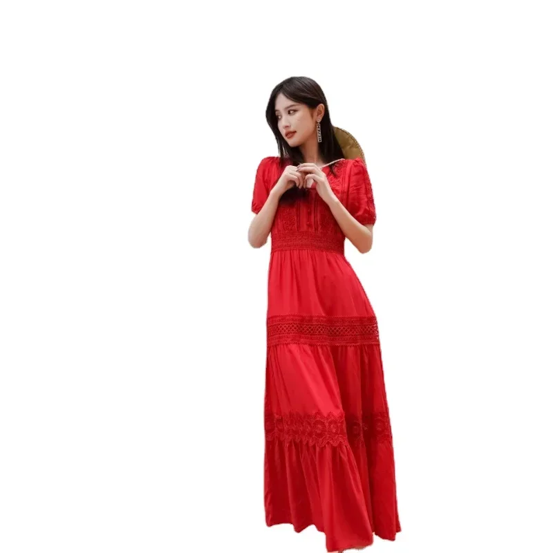 High Quality Summer A Dresses Women Lace Beach Elegant Solid Red Simple Loose Casual Sexy Ladies Clothing Beach Vacation
High Quality Summer A Dresses Women Lace Beach Elegant Solid Red Simple Loose Casual Sexy Ladies Clothing Beach Vacation