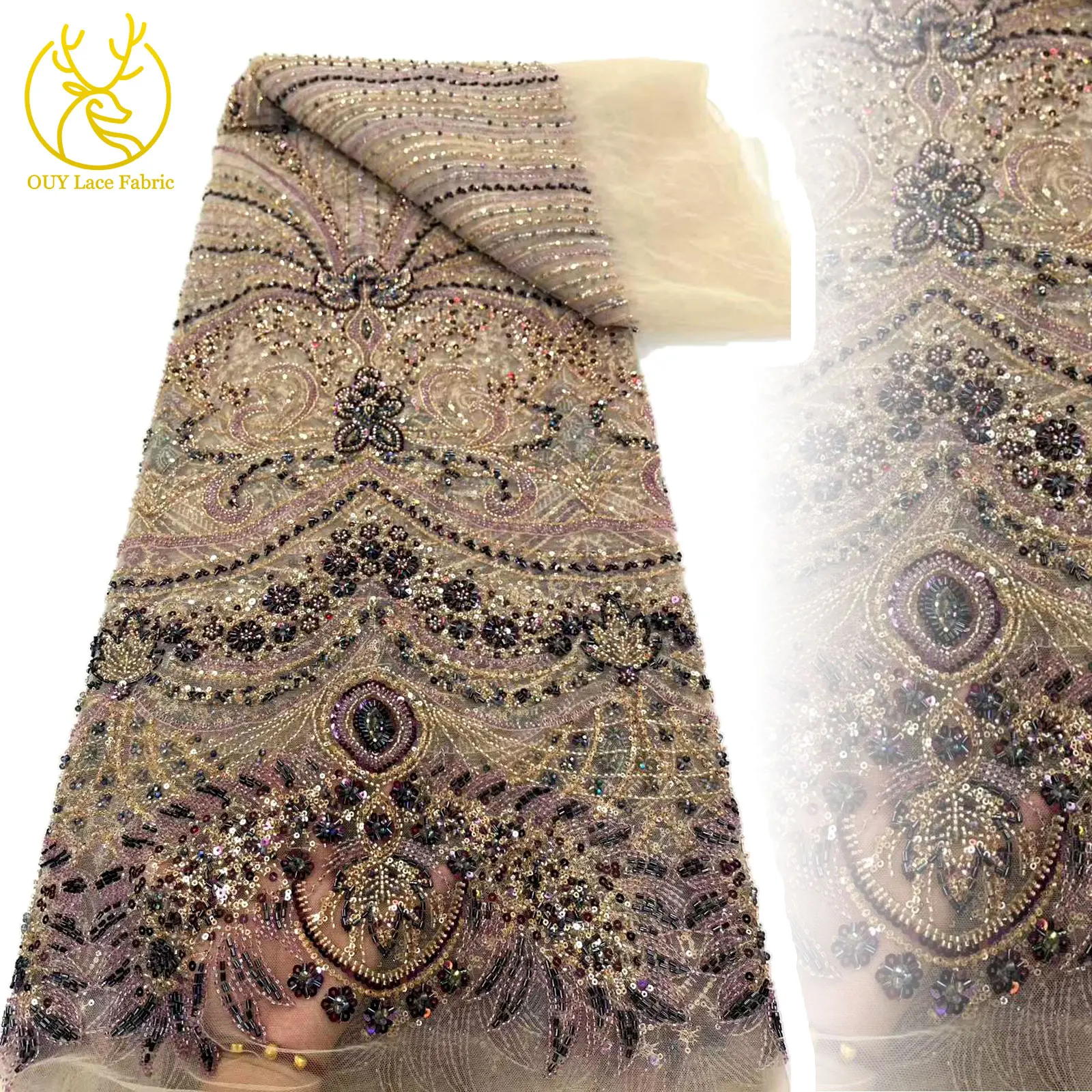 African Heavy Groom Beaded Lace Fabric 2025 High Quality French Nigerian Sequin Lace Fabric for Bridal Party Dress Sewing 5Yards 
African Heavy Groom Beaded Lace Fabric 2025 High Quality French Nigerian Sequin Lace Fabric for Bridal Party Dress Sewing 5Yards