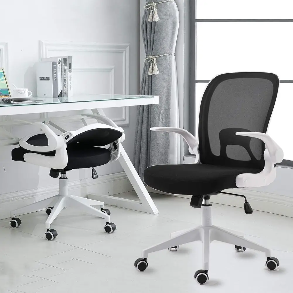 Ergonomic Mesh Swivel Chair with Wheels and Flip-Up Arms - White Home Office Desk Chair
Ergonomic Mesh Swivel Chair with Wheels and Flip-Up Arms - White Home Office Desk Chair