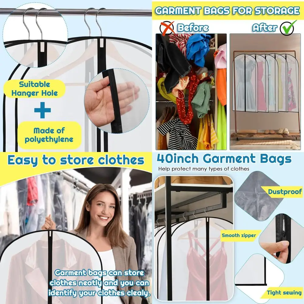 60-Pack 40 Clear Garment Bags with Zipper for Hanging Clothes, PEVA Dress Suit Protectors for Closet Storage and Travel, 24x40 I
60-Pack 40 Clear Garment Bags with Zipper for Hanging Clothes, PEVA Dress Suit Protectors for Closet Storage and Travel, 24x40 I