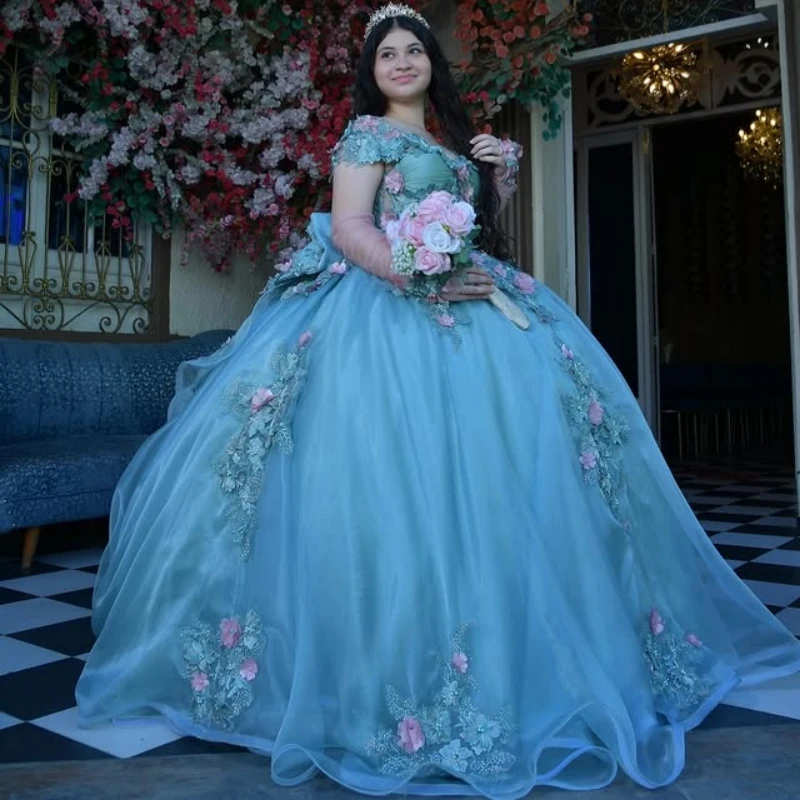 Blue Shiny Quinceanera Dresses Off The Shoulder Applique Flower Beading Crystal Bow Tull Corset Party Birthday Sweet 16 Dres
Blue Shiny Quinceanera Dresses Off The Shoulder Applique Flower Beading Crystal Bow Tull Corset Party Birthday Sweet 16 Dres