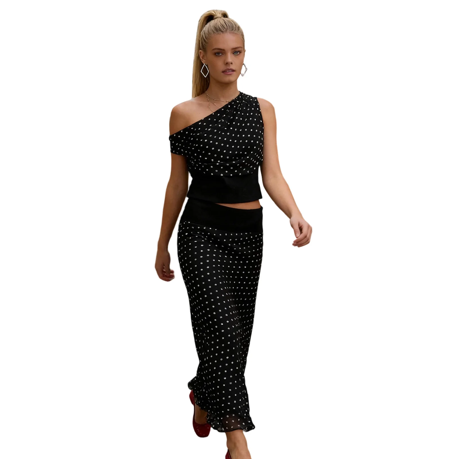 Women s 2 Piece Skirt Outfits Off One Shoulder Dot Print Tank Tops Long Skinny Skirt Set
Women s 2 Piece Skirt Outfits Off One Shoulder Dot Print Tank Tops Long Skinny Skirt Set