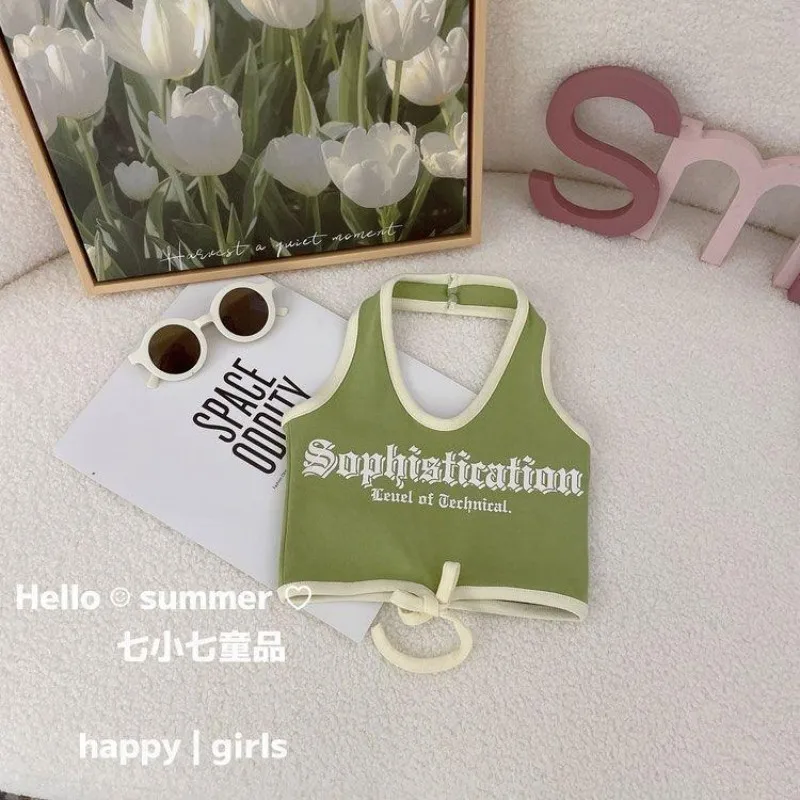 80-140cm girls vest T-shirt summer new style children's printed backless camisole stylish short top
80-140cm girls vest T-shirt summer new style children's printed backless camisole stylish short top