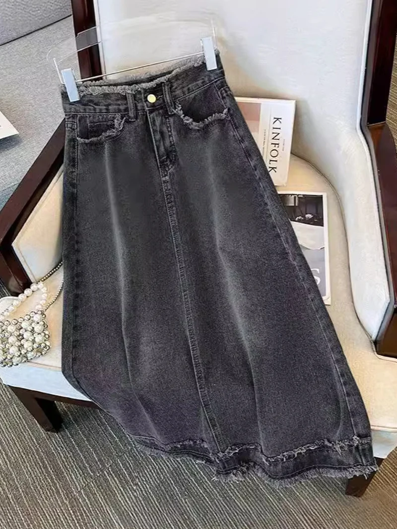 Women's Denim Half Skirt Black Gray Korean Retro Raw Edge A-line Mid-length Skirts Summer Versatile Slimming Half Skirts
Women's Denim Half Skirt Black Gray Korean Retro Raw Edge A-line Mid-length Skirts Summer Versatile Slimming Half Skirts