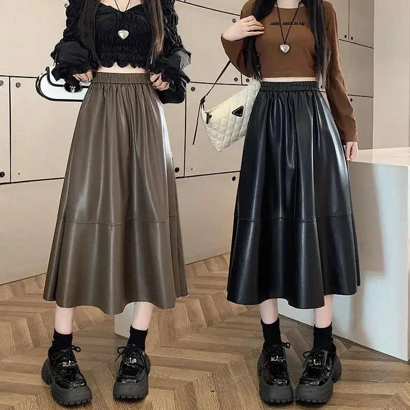 Simplicity Casual Elastic High Waist Women Pleated Leather Skirt Autumn Winter Trend Solid A-Line Midi Skirts Female Clothing
Simplicity Casual Elastic High Waist Women Pleated Leather Skirt Autumn Winter Trend Solid A-Line Midi Skirts Female Clothing