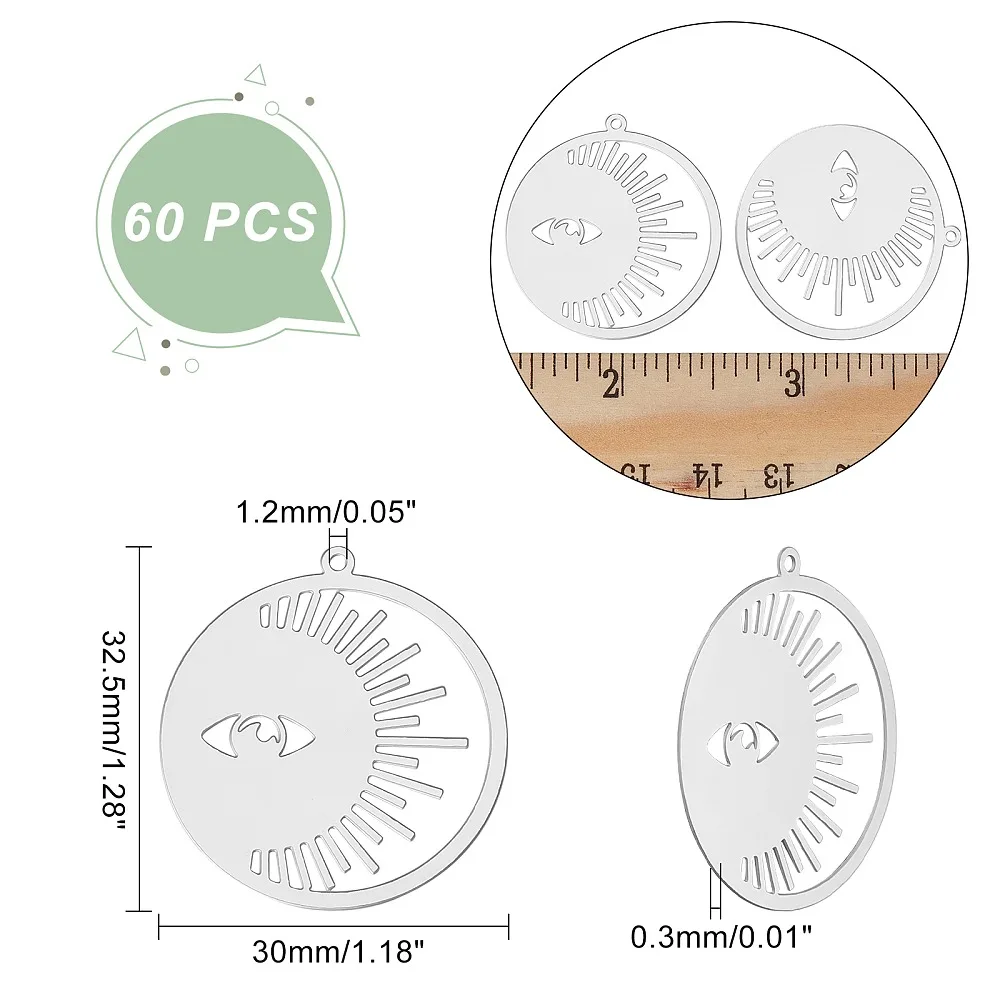 201 Stainless Steel Filigree Pendants Etched Metal Embellishments Ring with Eye Stainless Steel Color 32.5x30x0.3mm Hole: 1.2mm
201 Stainless Steel Filigree Pendants Etched Metal Embellishments Ring with Eye Stainless Steel Color 32.5x30x0.3mm Hole: 1.2mm