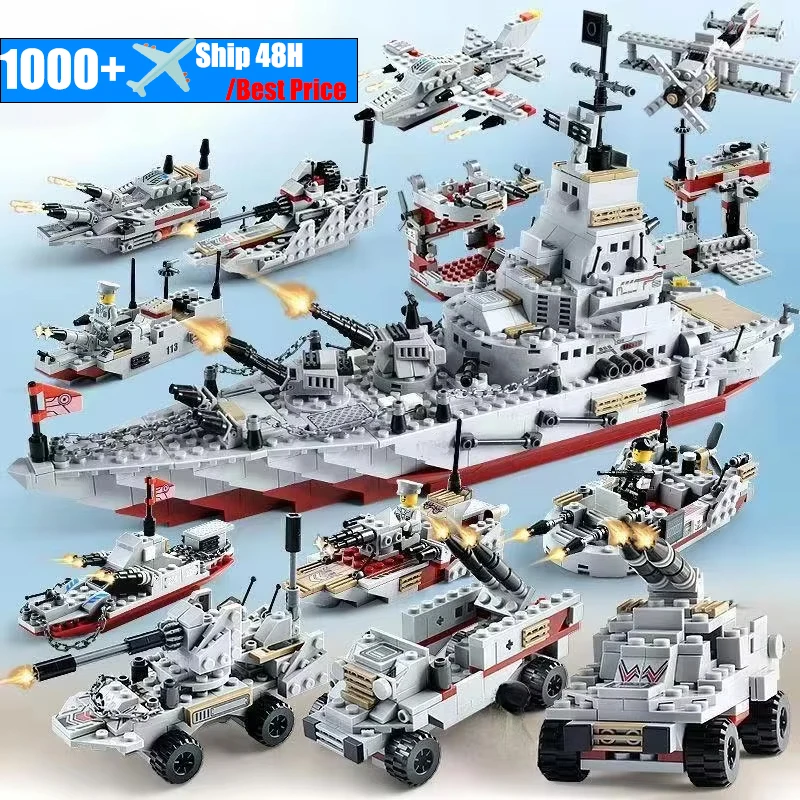 1068pcs Navy War Chariot Ship Army Boat Plane Model Warships Building Blocks Military Battleship Model Set for Boys Bricks Toys
1068pcs Navy War Chariot Ship Army Boat Plane Model Warships Building Blocks Military Battleship Model Set for Boys Bricks Toys