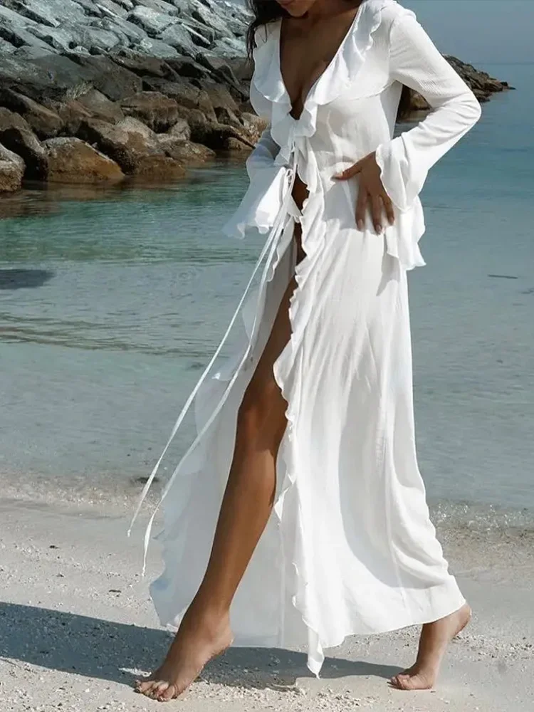 Sexy V Neck Ruffled Long Sleeve Smock Beach Dress Women High Waist Beach Vacation Dresses 2025 New Summer Beach Cover Ups Dress
Sexy V Neck Ruffled Long Sleeve Smock Beach Dress Women High Waist Beach Vacation Dresses 2025 New Summer Beach Cover Ups Dress