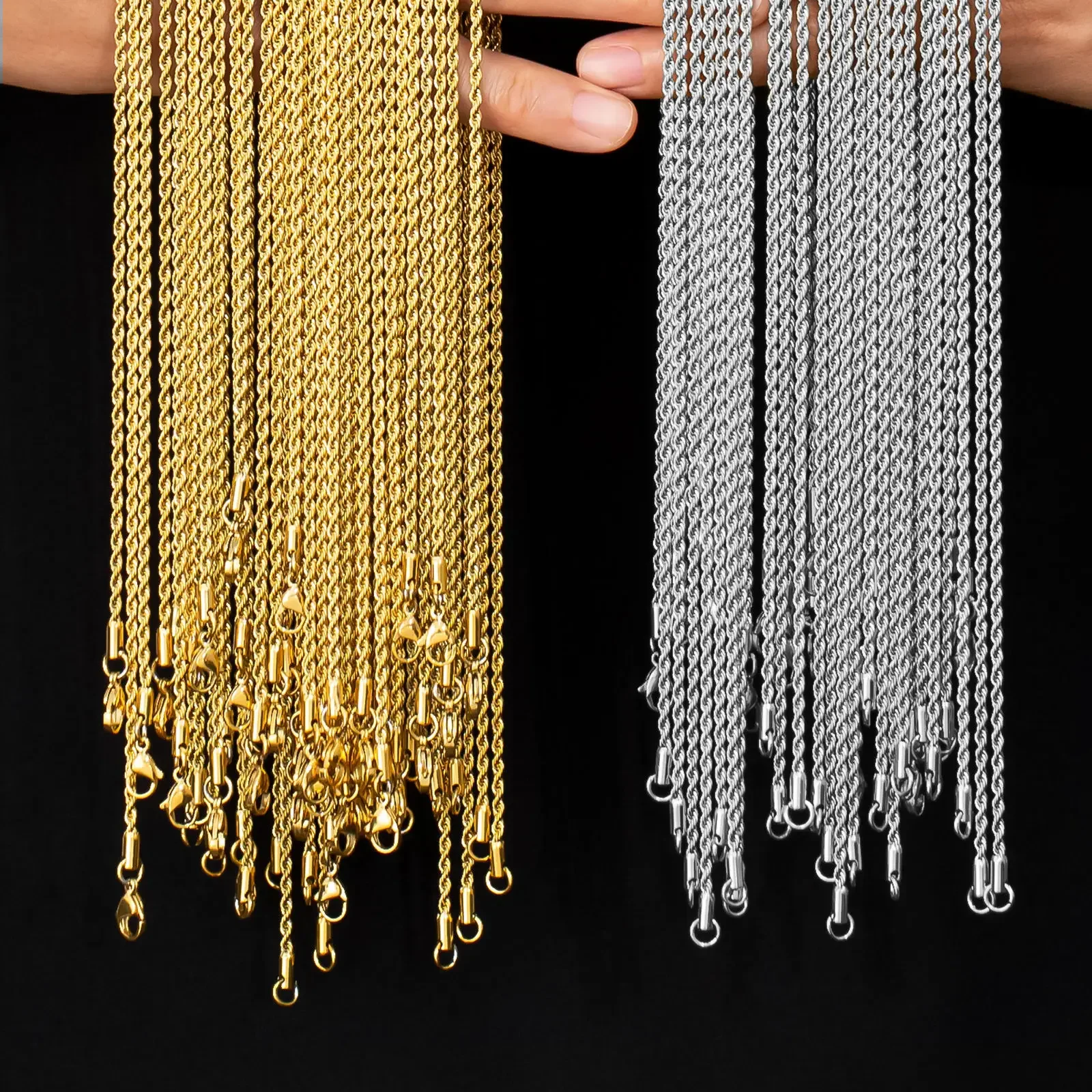 Jewelry Wholesale 18k Real Gold Plated Rope Chain for Men Women Non-fading 316L Stainless Steel Link 2.5mm Twist Chain Necklace
Jewelry Wholesale 18k Real Gold Plated Rope Chain for Men Women Non-fading 316L Stainless Steel Link 2.5mm Twist Chain Necklace
