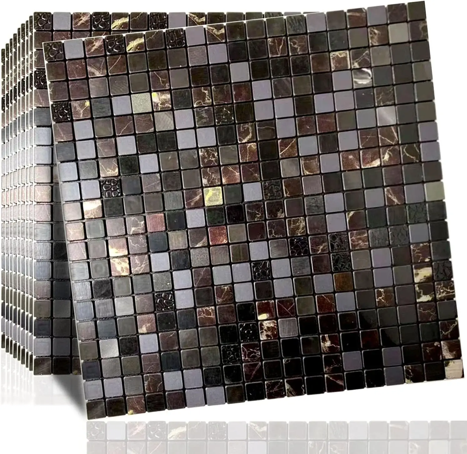 Self-Adhesive Metal Mosaic Tiles for Kitchen, Bathroom, Fireplace - Easy Peel and Stick Backsplash (12x12 Inch, Black Mix)
Self-Adhesive Metal Mosaic Tiles for Kitchen, Bathroom, Fireplace - Easy Peel and Stick Backsplash (12x12 Inch, Black Mix)