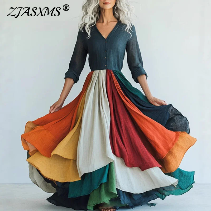 Robes Woman Contrast Mesh Pleated Long Dress Sexy V Neck High Waist Swing Party Dress Spring Long Sleeve Holiday Boho Maxi Dress
Robes Woman Contrast Mesh Pleated Long Dress Sexy V Neck High Waist Swing Party Dress Spring Long Sleeve Holiday Boho Maxi Dress