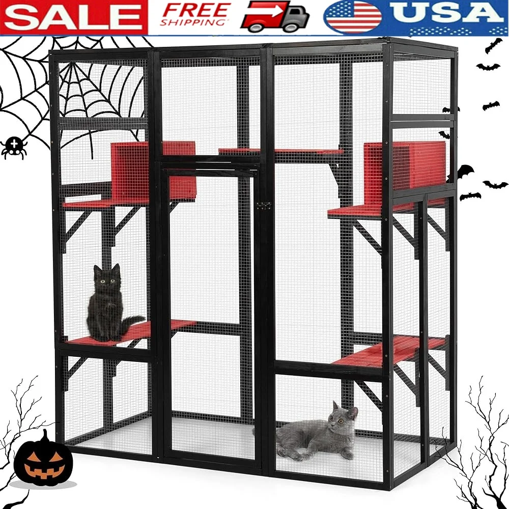Large Wood Catio Outdoor Cat Enclosure Waterproof Roof Multi-Level Cat House with Perches Condos Effortless Assembly Safe Design
Large Wood Catio Outdoor Cat Enclosure Waterproof Roof Multi-Level Cat House with Perches Condos Effortless Assembly Safe Design