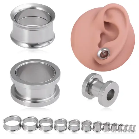 Jauges d'oreille à vis en acier chirurgical, 2 pièces, extenseur de Tunnel, Piercing corporel, bouchons Double évasés, boucles d'oreilles extensibles pour unisexe 3-25mm